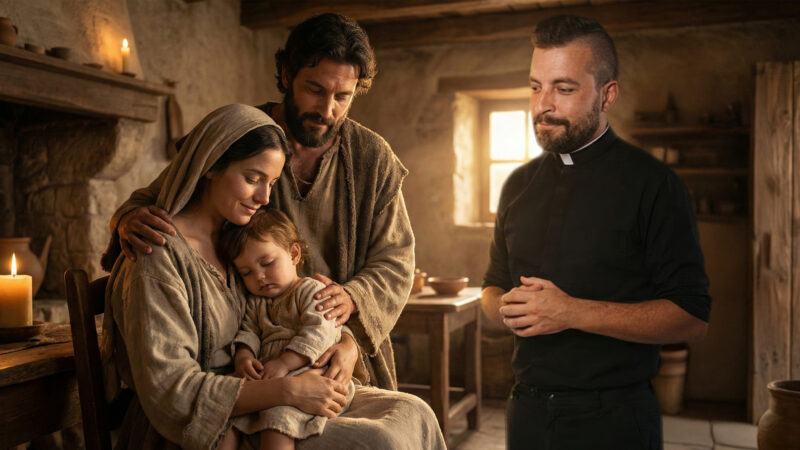 Father Tim looking at the Holy Family, Jesus, Mary and Joseph depicting the best institution that will forever exist, which is family
