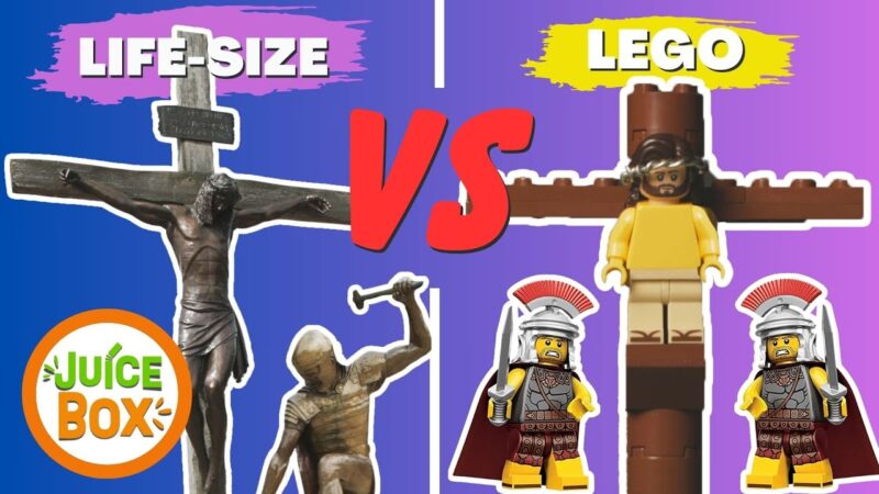 We went to go visit these life-sized statues that show the stations of the cross, and we also built them out of Lego