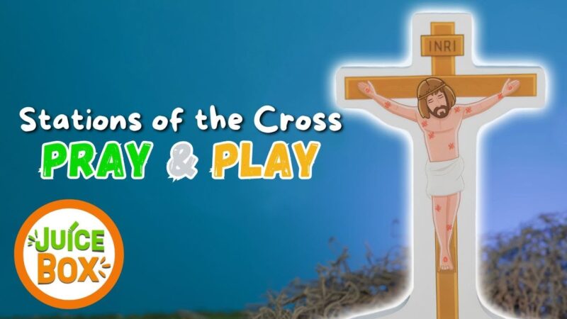 I have this Stations of the Cross play set from Saintly Heart. It comes with a guide so you know what's on each station. Let's set up and play through each station together.