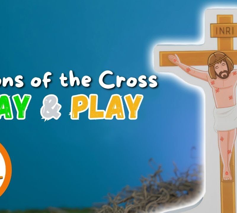 I have this Stations of the Cross play set from Saintly Heart. It comes with a guide so you know what's on each station. Let's set up and play through each station together.