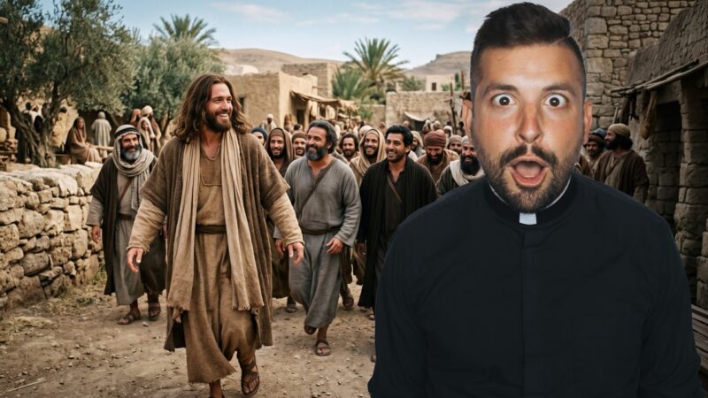 Fr. Tim reacts with wonder beside Jesus walking joyfully with His disciples, reflecting the 11th Sunday in Ordinary Time message that there is no better legacy than being in love with Jesus and sharing His mission.
